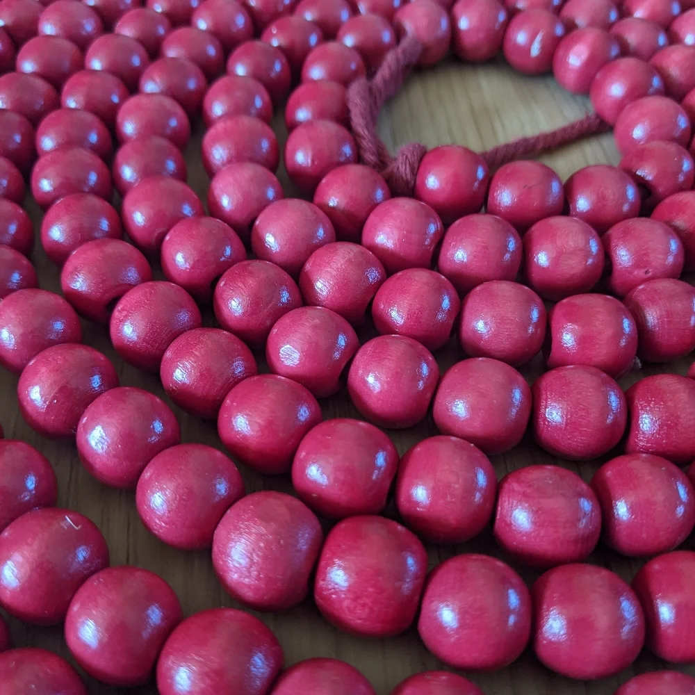 20ft cranberry red wood beads garland
